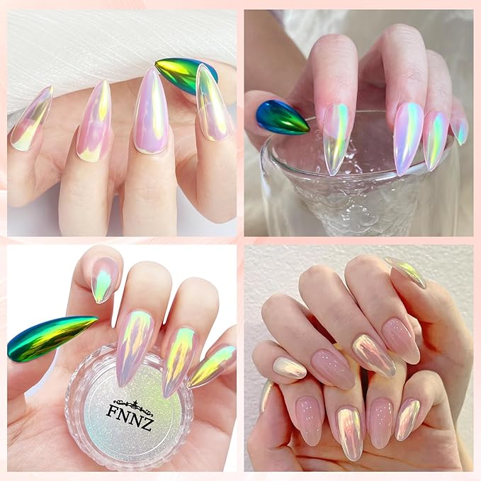FNNZ Unicorn Chrome Nail Powder, Aurora Unichrome Mermaid Aurora Nail Powder Pigment Pearlescent Nail Art Glitter Decoration for Home DIY Nail Salon Manicure - Summer Firefly
