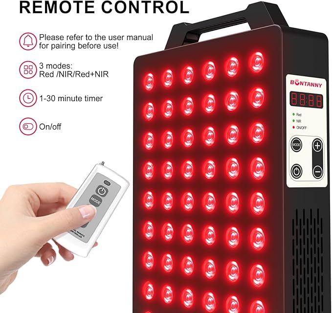 Red Light Therapy, 660nm 850nm 2-Wavelength Red Near Infrared Light Device with 60 Dual Chip Clinical Grade LEDs, Remote Control, Timer for Face, Body, Skin, Pain Relief, BO-300 (Black)