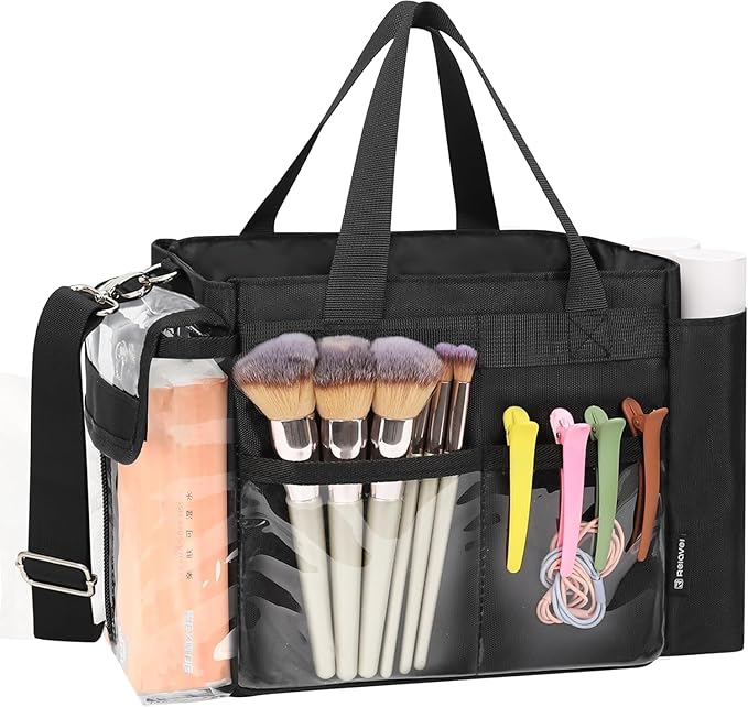 TANTO Small Makeup Bag, Professional Makeup Artist Bag Travel Cosmetic Bag Makeup Kit Bags with Adjustable Dividers Multi Pocket Cosmetic Storage Organizer for Beauty Pros (Black)