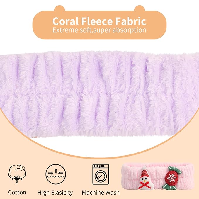 PERFECTSIGHT Kawaii Headband for Spa, Makeup, Washing Face, Party - 2 Pack Cute Christmas Hair Band for Shower Beauty Skincare, Soft Facial Headbands for Girls and Women, Snowman