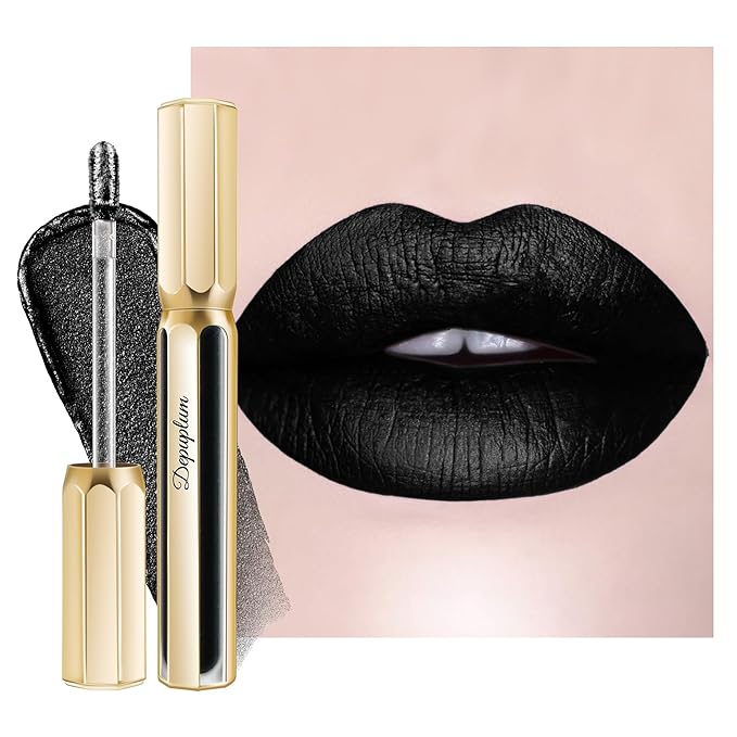 Depuplum Black Lipsticks for Women Metallic Lipstick Long Lasting Non Stick Cup Lip Gloss, Shimmer Lightweight Hydrating Full Coverage Lip Color, DP120 Boardwalk