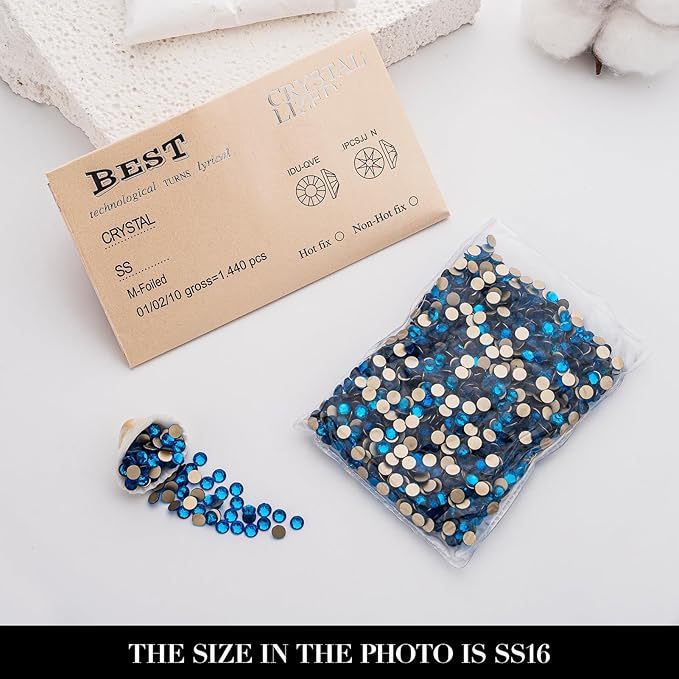 Novani Capri Blue Rhinestones 1440pcs Flat Back Round Rhinestone Style 2088 Sparkly Crystal Gemstones for Nail Art and Crafting SS16,3.8-4.0mm