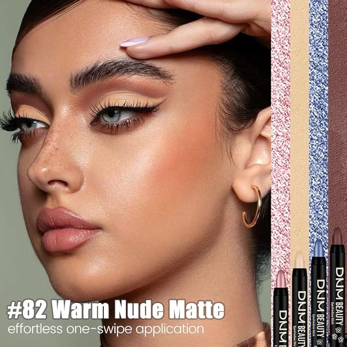 evpct Nude Beige Matte Cream Eye Shadow Sticks Brightener Pencils for Women, Nude Beige Silky Eyeshadow Applicator Stick Pen Waterproof, Blendable Crease-Proof Stick Eyeshadow Matte Eye Makeup 82