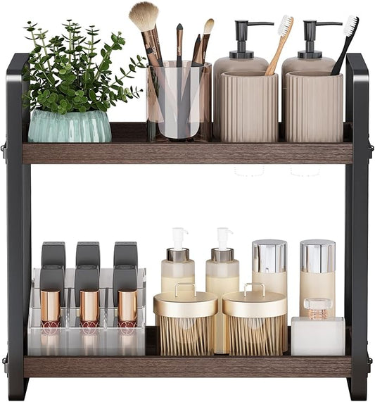 Bathroom Counter Organizer,Bathroom Countertop Organizer,Counter Shelf,Countertop Storage,Organization and Storage,Makeup Shelf,Sink Caddy(Brown 2 Tier)