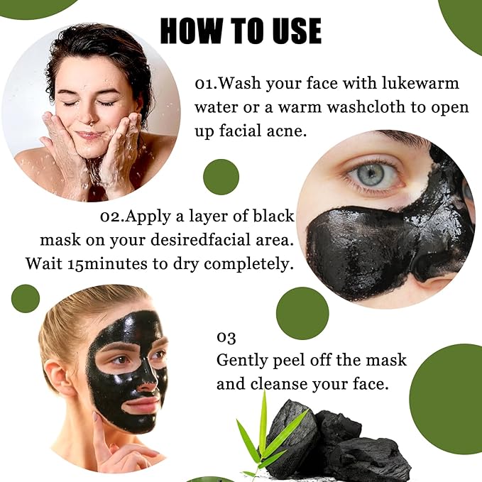 JunKuJK Charcoal Blackhead Remover Mask and 5 Pcs Blackhead Nose Strips,Gentle Nose Patches for Black Heads,Efficient Skincare Peel off Face Mask,Deep Cleansing Black Head Mask Set for All Skin Types