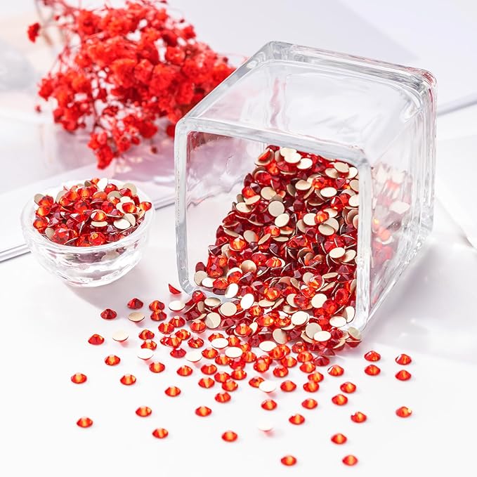 Meibite Light Siam Flatback Rhinestones, Glass Rhinestones for Nail Art and Craft, Glue Fix, Loose Crystal Gemstones(Red, SS20, 1440pcs, 4.6-4.8mm)
