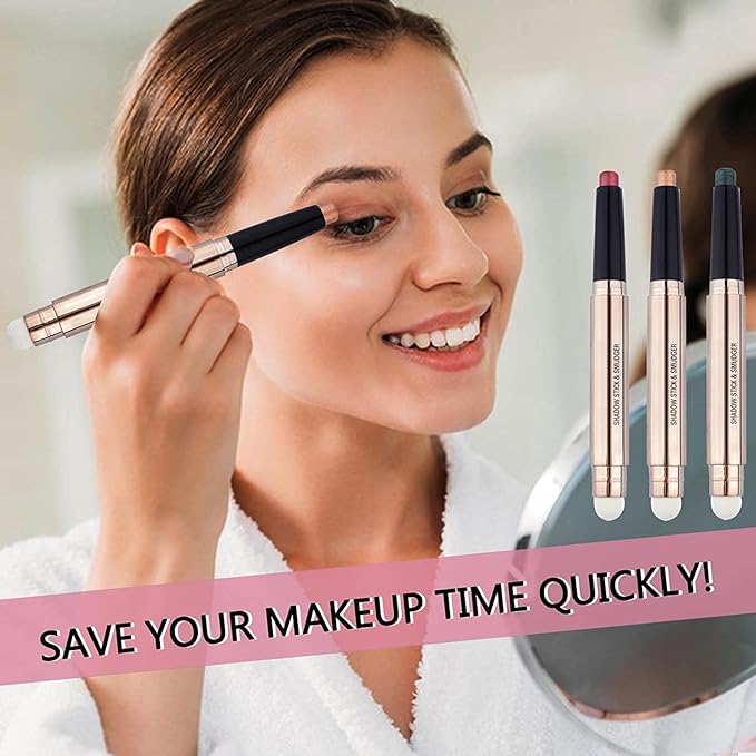 Bright Green Eyeshadow Stick Makeup, Highlighter Matte Cream Eye Shadow Pencil, Waterproof Hypoallergenic Long Lasting Crayon, Glitter Primer Palette Shimmer Eyeliner Pen wiht Soft Brush