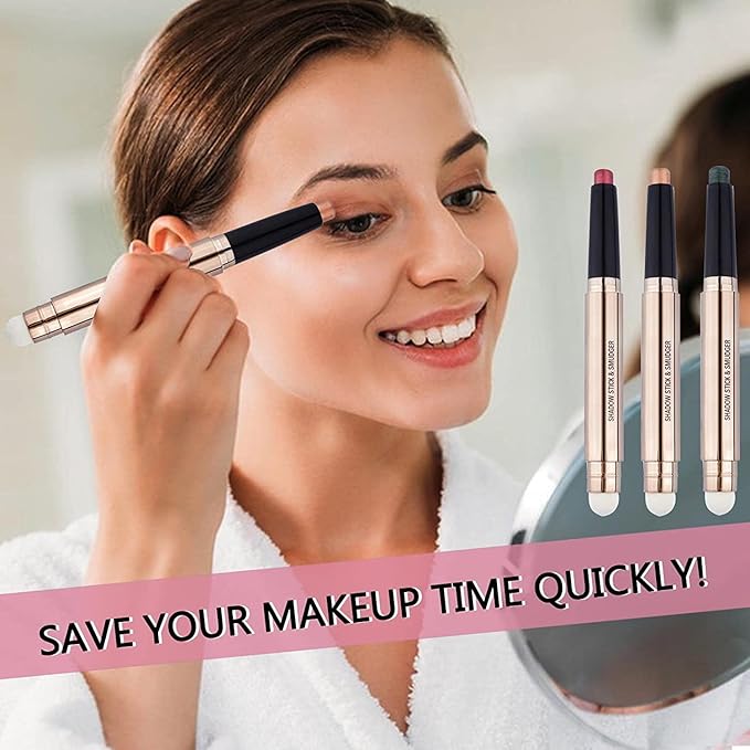 Rose Gold Eyeshadow Stick Makeup, Highlighter Matte Cream Eye Shadow Pencil, Waterproof Hypoallergenic Long Lasting Crayon, Glitter Primer Palette Shimmer Eyeliner Pen wiht Soft Brush