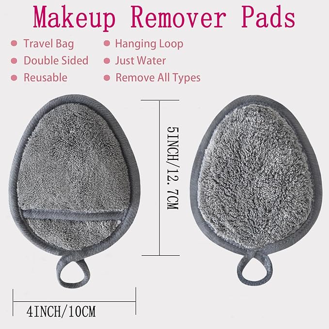 Reusable Makeup Remover Pads Soft Makeup Remover Cloths Washable Facial Makeup Cleansing Pads for Face,Lip,Eyes Grey 12PCS