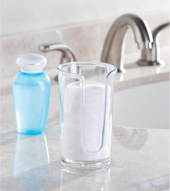 iDesign Round Cosmetic Cotton Pad Holder - Cosmetic Dispenser for Cotton Rounds - Clear