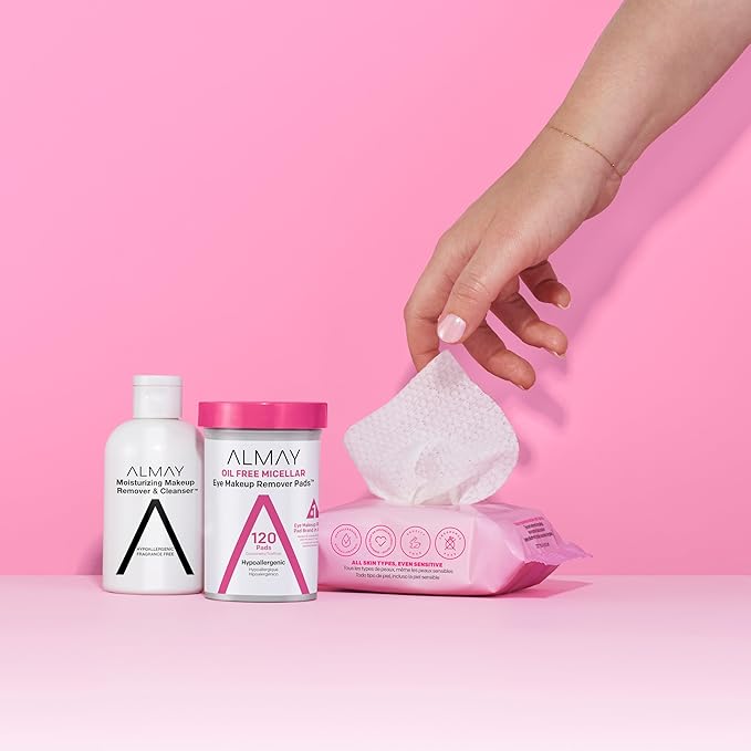 Almay Biodegradable Makeup Remover Pads, Micellar Gentle, Hypoallergenic, Fragrance-Free, Dermatologist & Ophthalmologist Tested, 80 Count