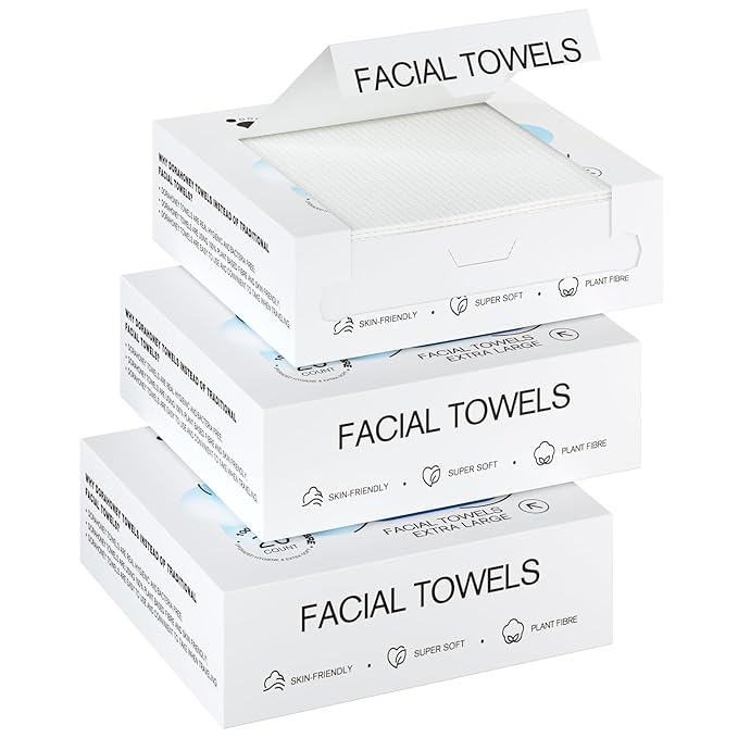 Dorahoney Disposable Face Towels Travel, 12"×12" Extra Large Face Towelettes, Ultra Soft Facial Towels for Sensitive Skin, Makeup Remover Dry Wipes, 60 Count (3 Packs of 20)