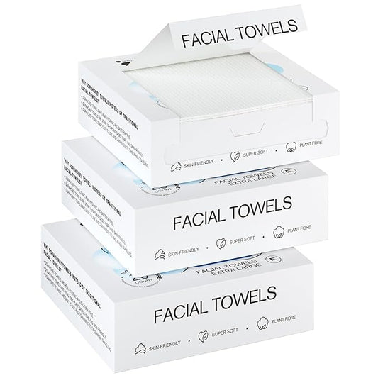Dorahoney Disposable Face Towels Travel, 12"×12" Extra Large Face Towelettes, Ultra Soft Facial Towels for Sensitive Skin, Makeup Remover Dry Wipes, 60 Count (3 Packs of 20)