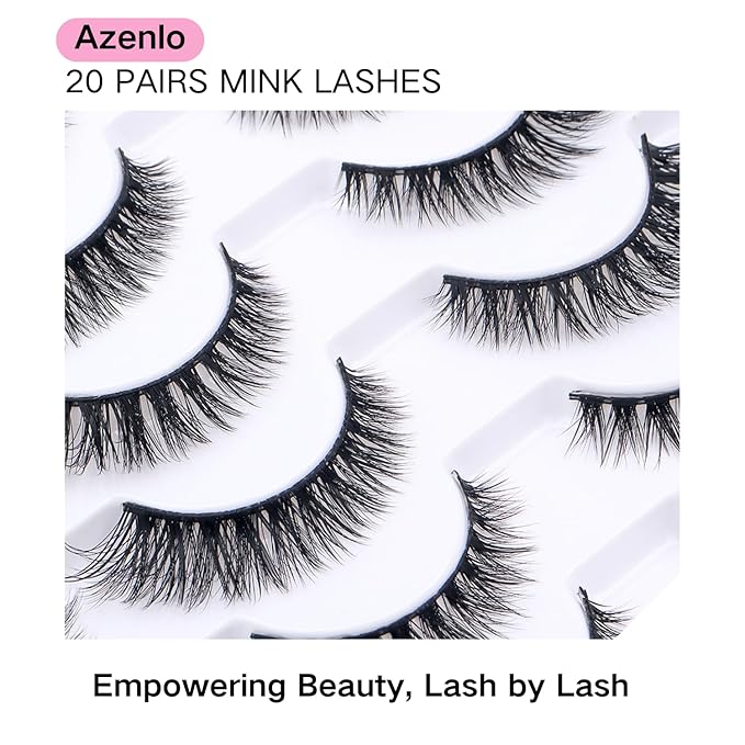 False Eyelashes 20 Pairs Wispy Lashes Faux Mink Lashes 14mm 3D Fluffy Cat Eye Lashes （style 20-061)