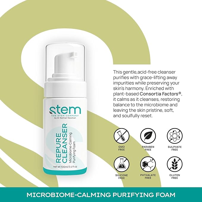 STEM Natural Intelligence RePure Foaming Cleanser, Luxury Exfoliating Face Wash for Women, Body and Facial Cleanser for Women, Skin Care with Dermatologist Developed & Tested Research, Face Exfoliator