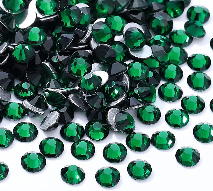 Meibite Malachite Green Flatback Rhinestones, Glass Rhinestones for Nail Art and Craft, Glue Fix, Loose Crystal Gemstones(Green, SS30, 288pcs, 6.4-6.6mm)