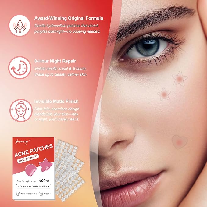 Pimple Patches for Face, Clear Hydrocolloid Acne Patches, Invisible Zit Covers & Spot Stickers with Tea Tree Oil & Salicylic Acid, 3 Sizes (10mm, 12mm, 14mm), 400 Count