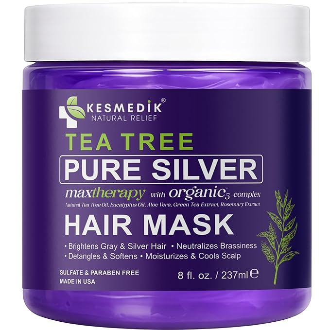 KESMEDIK Pure Silver Purple Hair Mask Toner with Tea Tree & Argan Oil, Deep Conditioner for Dry Damaged Bleached, Blonde White & Gray Hair, Relieves Itchy Scalp, Neutralizes Brassy & Yellow Tones | Hair Mask Toner, Deep Conditioner, Gray Hair Care, Blo...