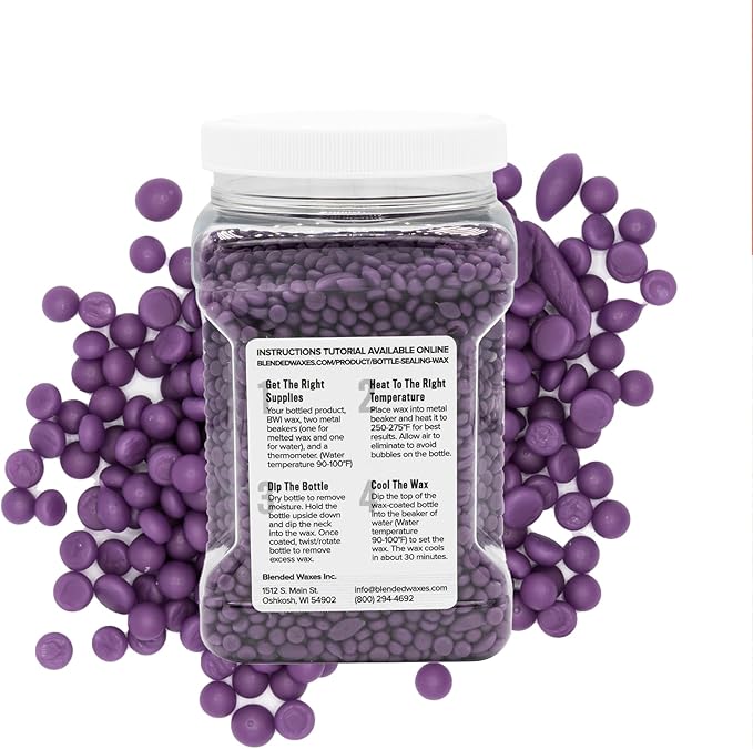 Blended Waxes, Inc. Bottle Sealing Wax, Pastille Wax Seal Beads For Wine, Beer, and Liquor Bottle Sealing, Seals Between 25-30 Bottles, 1 lb, Purple