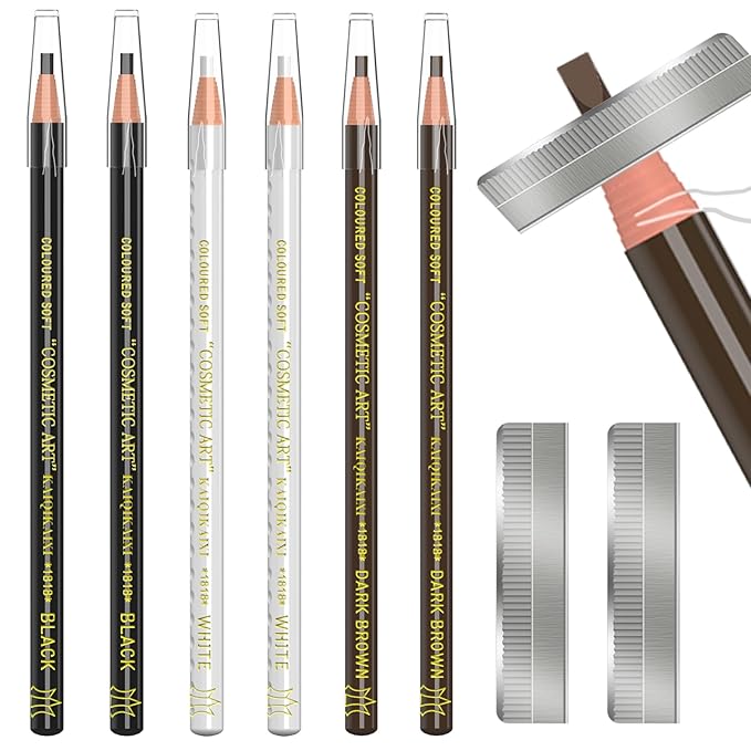 KAIQIKAIXI 6Pcs Multicolor Waterproof Eyebrow Pencils Makeup Set For Marking, Filling And Outlining, Tattoo Makeup And Microblading Supplies Kit-Hard Refills Are Easy To Color (Multicolor)
