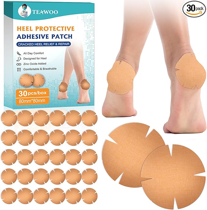 TEAWOO 30PCS Patented Cracked Heel Treatment Patches, New Upgraded Cracked Heel Repair Bandage (80mm x 80mm)