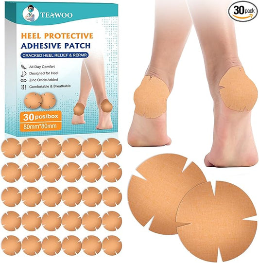 TEAWOO 30PCS Patented Cracked Heel Treatment Patches, New Upgraded Cracked Heel Repair Bandage (80mm x 80mm)