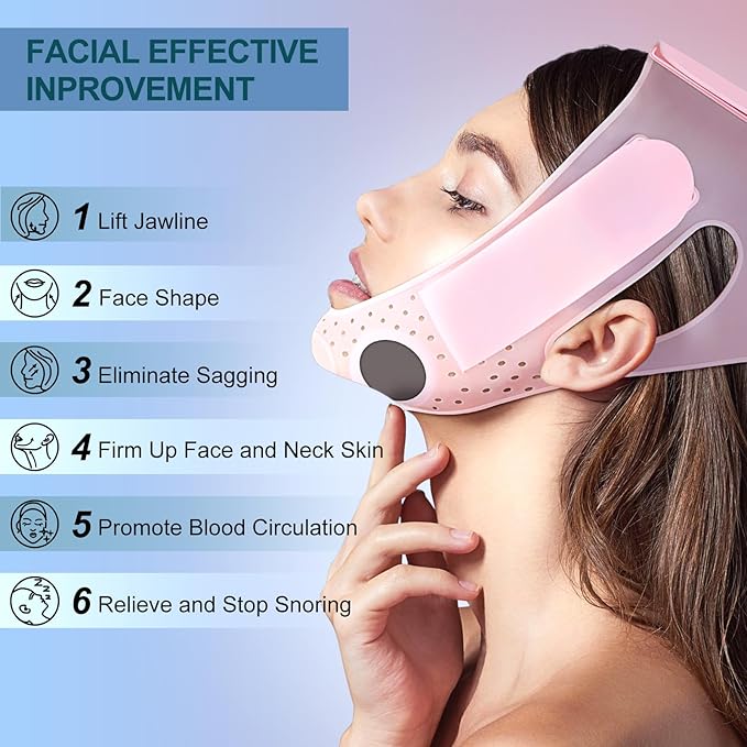 Face Slimming Mask, Pink Facial Toning Device for Face Lifting, Blood Circulation, Neck Firming