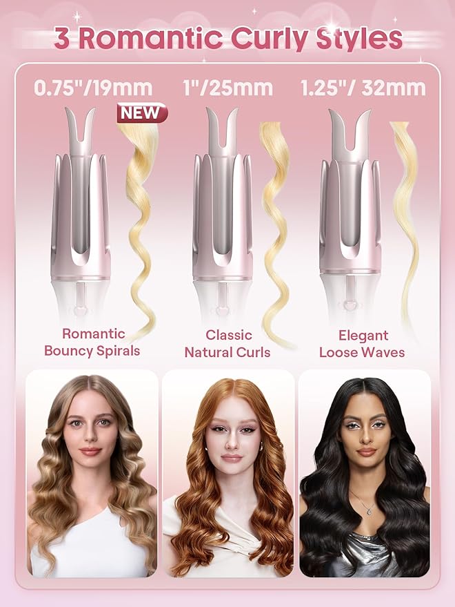 SHEGLAM Pink Curling Iron Automatic Gift for Woman (Pink, 0.75 inch) Cupid's Charm One-Touch Instant Curler