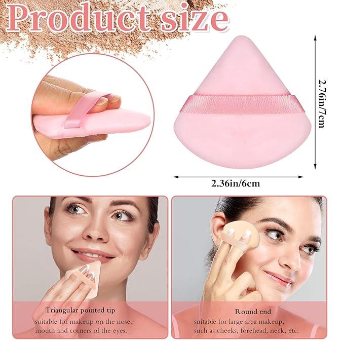 6 Pieces Powder Puff Face Soft Triangle Pink Valentines Day Gifts for Loose and Body Powder, Velour Makeup Sponge Set Setting Powder Puff Makeup Tools