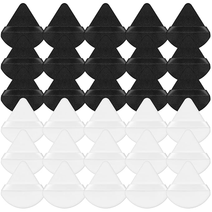 30Pcs Triangle Powder Puff Soft Velour Puff Makeup Puffs Sponge Reusable Setting Puffs Set for Loose Powder Eye Face Contouring Exquisite Beauty Cosmetic Makeup Tools(Black,White)