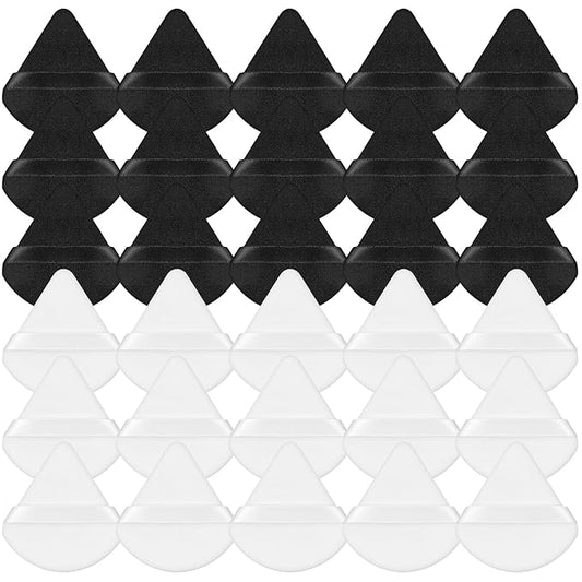 30Pcs Triangle Powder Puff Soft Velour Puff Makeup Puffs Sponge Reusable Setting Puffs Set for Loose Powder Eye Face Contouring Exquisite Beauty Cosmetic Makeup Tools(Black,White)