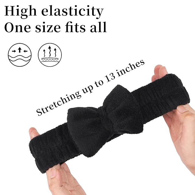 Ayesha Spa Headband and Wristband Set for Skincare Washing Face,Makeup Headband Wrist Cuffs for Preppy Skincare Women Girl(Black set)