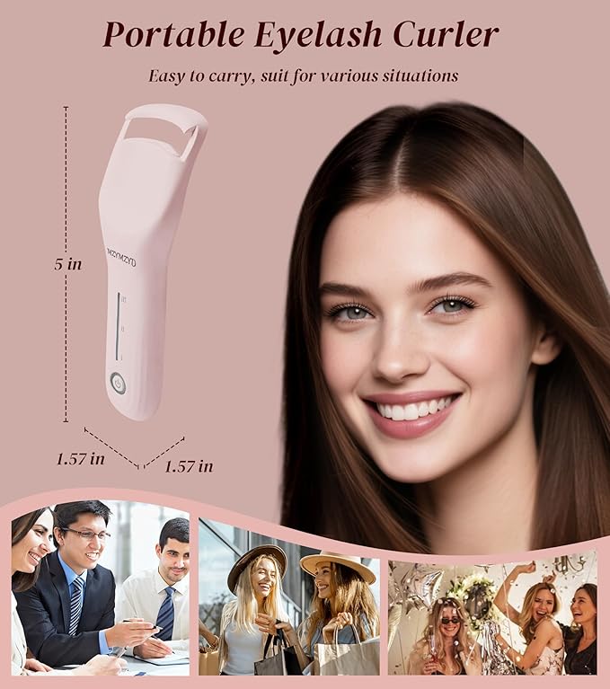 MZYMZYD Heated Eyelash Curler, Eyelash Curlers with 3 Temp Settings, 10S Quick Heat-Up, 24H Long-Lasting Natural Curl, Type-C Recharge, Mini Electric Eyelash Curler for Women - Pink