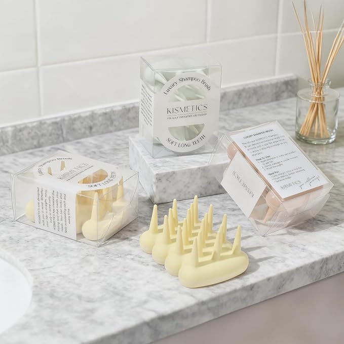 KISMETICS Luxury Shampoo Brush, Scalp Massager and Exfoliator Features Soft Bristles to Aid in Dandruff Relief, Increase Circulation, Stimulate Hair Growth for Healthy Looking Hair