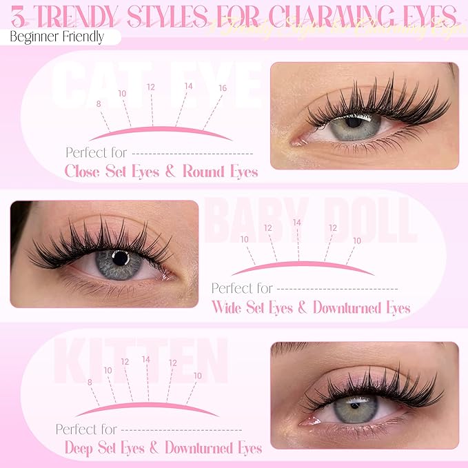 Wtvane Lash Clusters Fairy Eyelash Clusters Natural Invisible Lash Band 8-16mm Wispy Lash Clusters Eyelash Extensions C-Curly Individual Lashes False Eyelashes DIY Lash Extension Natural Manga Look