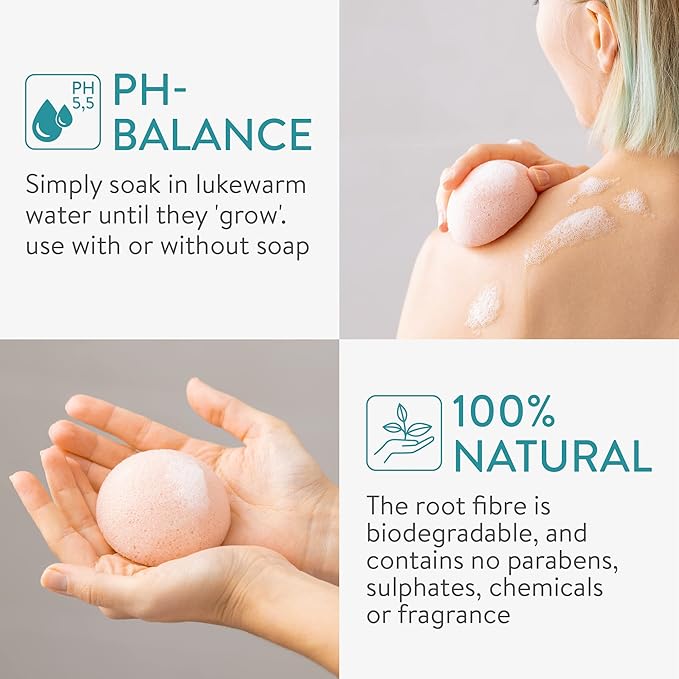 Navaris Konjac Sponges - Set of 3 - Facial & Body Natural Konjac Sponge Puffs - Exfoliating & Cleansing Sponges for Bath & Shower - Pink, Black, White