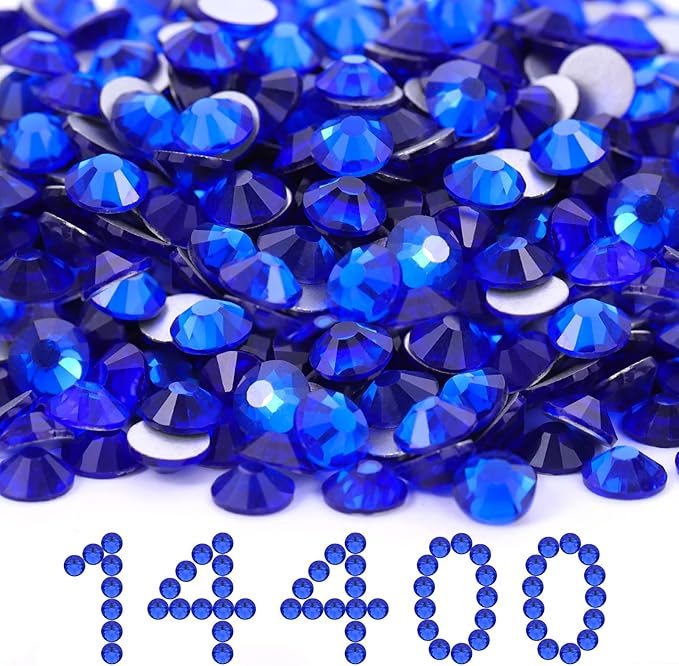 MEIBITE Flatback Rhinestones Bulk, 14400PCS Sapphire Rhinestones for Clothes DIY Decoration Crafts, Sapphire, SS20, 4.6-4.8mm