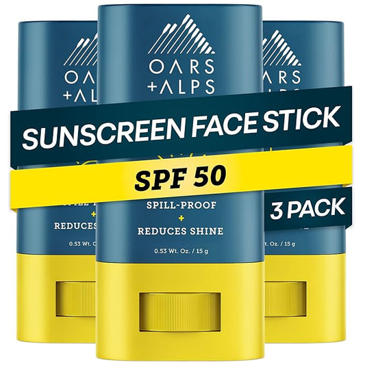 Oars + Alps Matte Face Sunscreen Stick, SPF 50 Travel Sunscreen Roll On for Face & Body, Fragrance Free, Water & Sweat Resistant Sunblock, All Skin Types, Dermatologist Tested, Moisturizing, 3pk