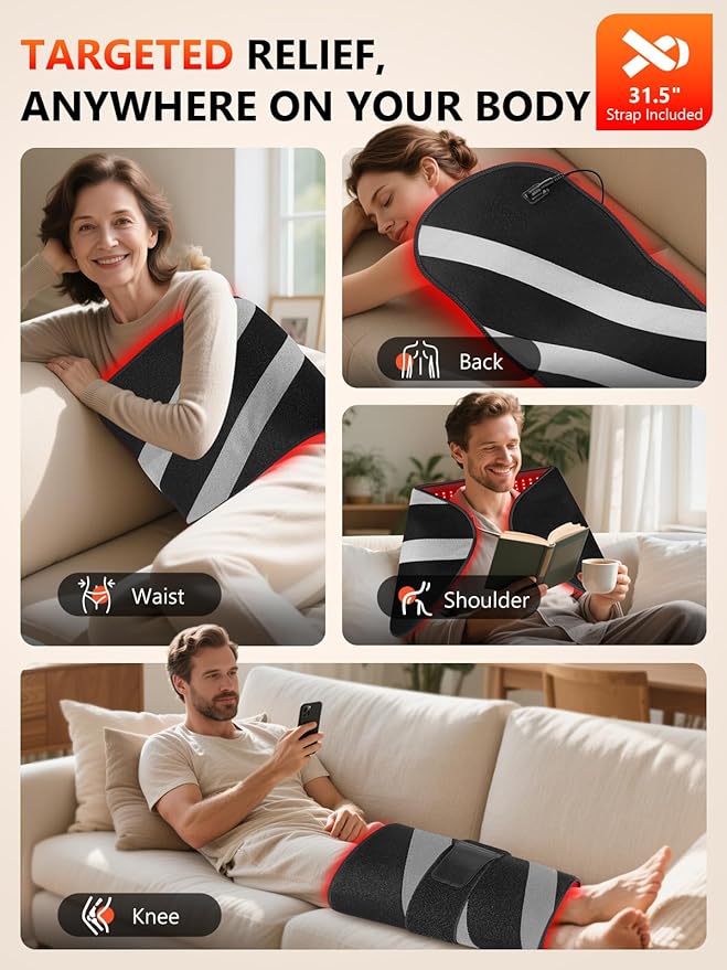 HALIDODO 35.4'' x 17'' Red Light Therapy Mat for Body, 500 LEDs Tri-Chip Upgrade 660nm& 850nm Near Infrared Light Therapy Pad Wrap Belt Blanket for Body Back Waist Shoulder Knee Joint, 90Min Timer
