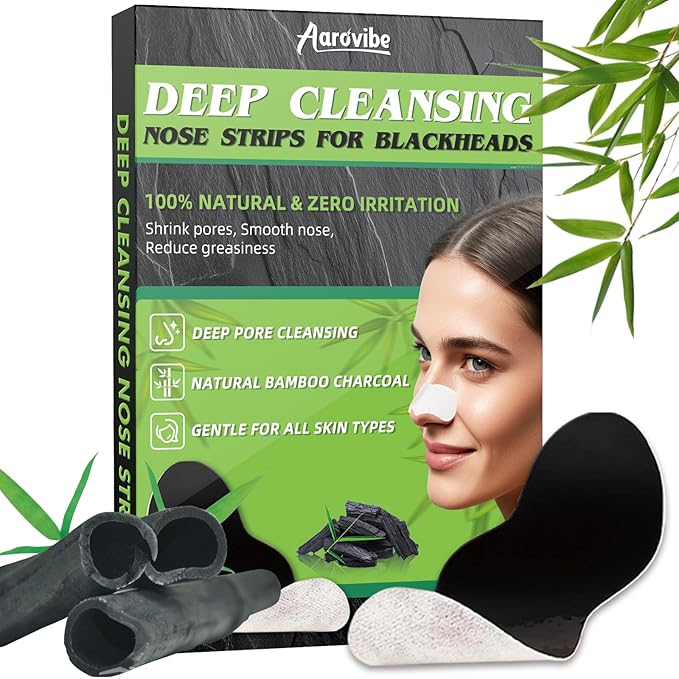 Blackhead Remover Strip, Deep Cleansing Charcoal Strips, Powerfully Absorbs Blackheads, Whiteheads & Oil-control Nose Strip, Nose Pore Strips for Unisex & All Skin Types