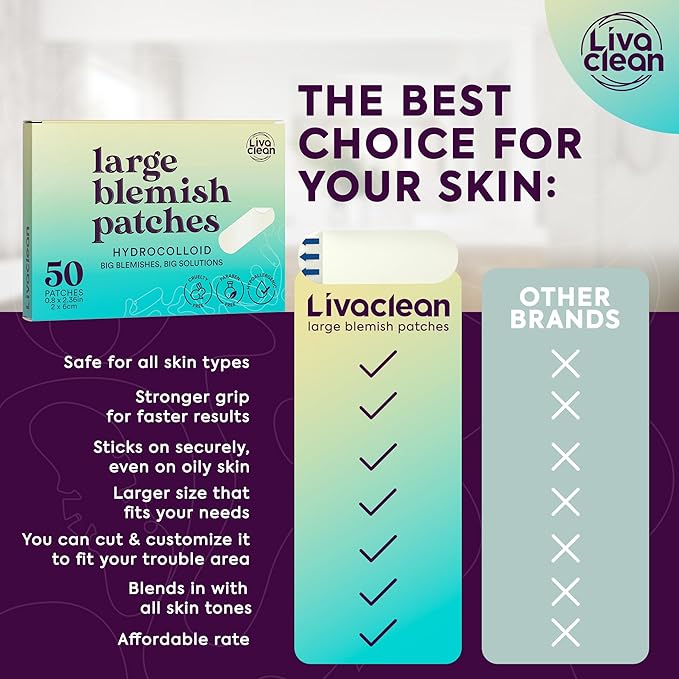 50CT Large Pimple Patches for Face Nose Spots Pores - XL Blemish Patches Acne Patch for Chin Forehead Body - Hydrocolloid Bandages for Acne - Big Clear Zit Stickers Large Hydrocolloid Patch Strips