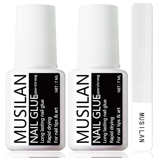 MUSILAN Nail Glue,Nail Glue for Press On Nails,Brush on Nail Glue Professional Nail Tip Glue,Super Strong Nail Gel Glue for Acrylic Nails False Nails Tips Adhesive with Glue Brush Press On Nail Tip