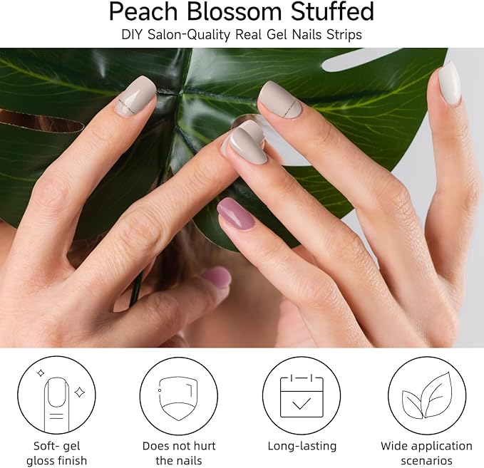 DUKASOU Semi Cured Gel Nail Strips, 56Pcs Nail Art Stickers/Wraps, Long Lasting UV Nail Polish Strips for Adults(Light Pink Glitter)