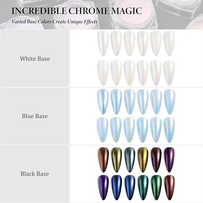 SUTOKAKA Mermaid Pearl Chrome Nail Powder 12 Colors Metallic Mirror Effect Iridescent Aurora Nail Glitter Pigment Rub-on Dust for Gel Nails Decoration Manicure Design