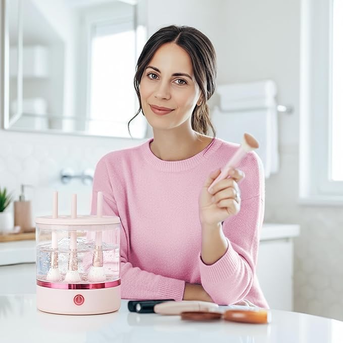 360° Electric Makeup Brush Cleaner – Dual Spin Makeup Brush Cleansing Machine Holds 17 Brushes, Portable Compact Design for Travel & Home Use, Perfect for Makeup Lovers & Professionals