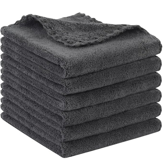 SUNLAND Microfiber Face Cloth Reusable Makeup Remover Facial Cleansing Towel Ultra Soft Face Washcloth 12inchx12inch 6 Pack Dark Grey