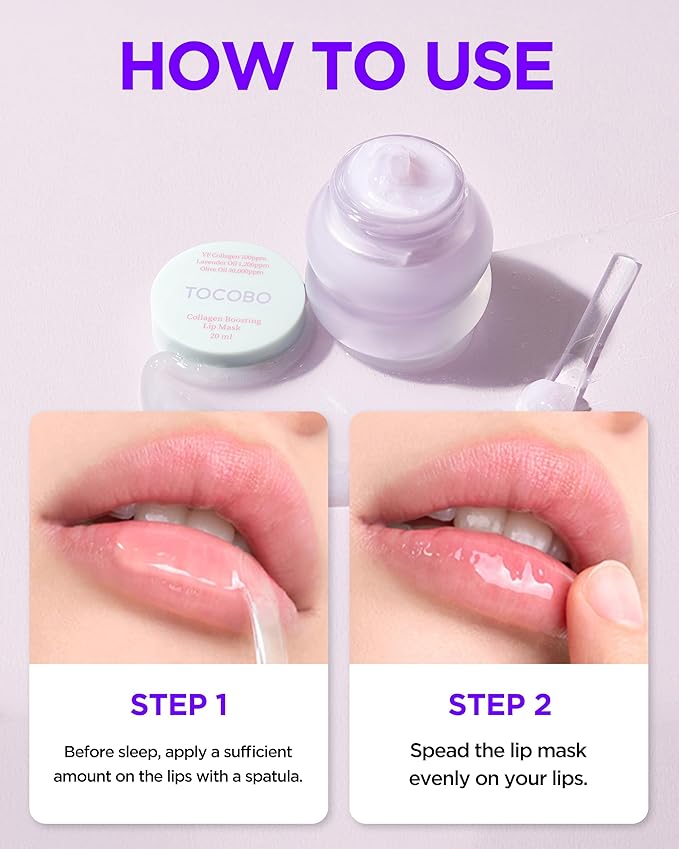 TOCOBO Collagen Boosting Lip Mask – Korean Overnight Lip Plumper Treatment with Fermented Collagen, Olive Oil & Lavender – Hydrating, Plumping, Exfoliating Balm for Smooth, Elastic Lips, 0.5 oz.