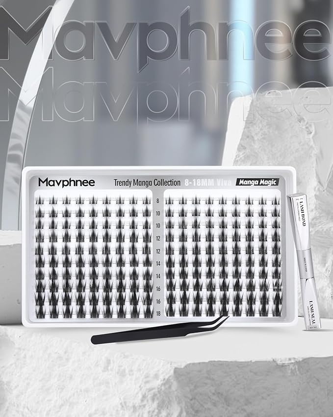 Viva Lash Clusters Kit Manga Eyelash Clusters Anime Individual Lashes Spiky Cluster Eyelash Extensions Kit 8-18MM Fairy Cluster Lashes Clear Band Lashes Clusters with Bond and Seal Lash Glue