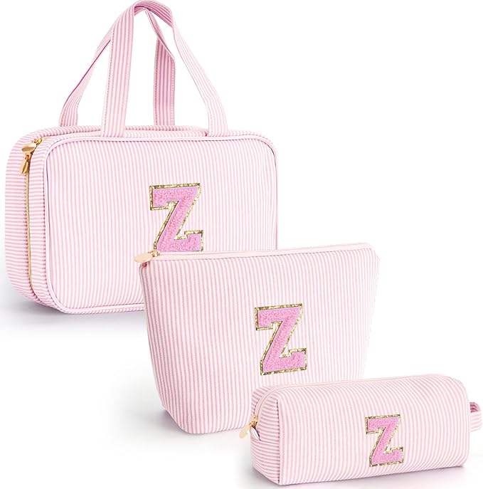 Birthday Gifts for Women Girls - Personalized Toiletry Pouch Initial Cute Makeup Bags Cosmetic Bag Make Up Bag Gift for Her Friend Mom Teacher Sister Teenager Female - Pink Z