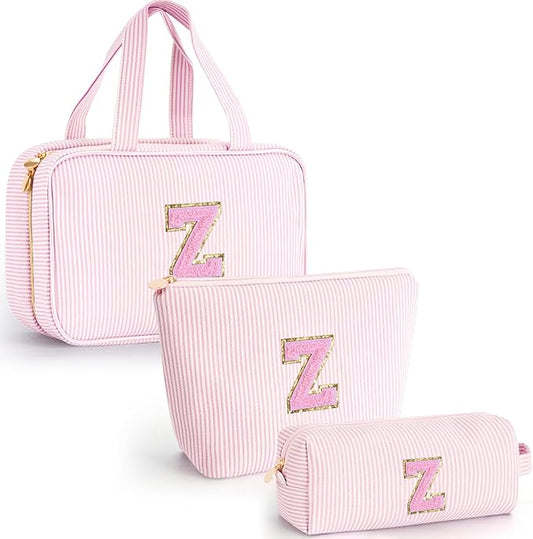 Birthday Gifts for Women Girls - Personalized Toiletry Pouch Initial Cute Makeup Bags Cosmetic Bag Make Up Bag Gift for Her Friend Mom Teacher Sister Teenager Female - Pink Z